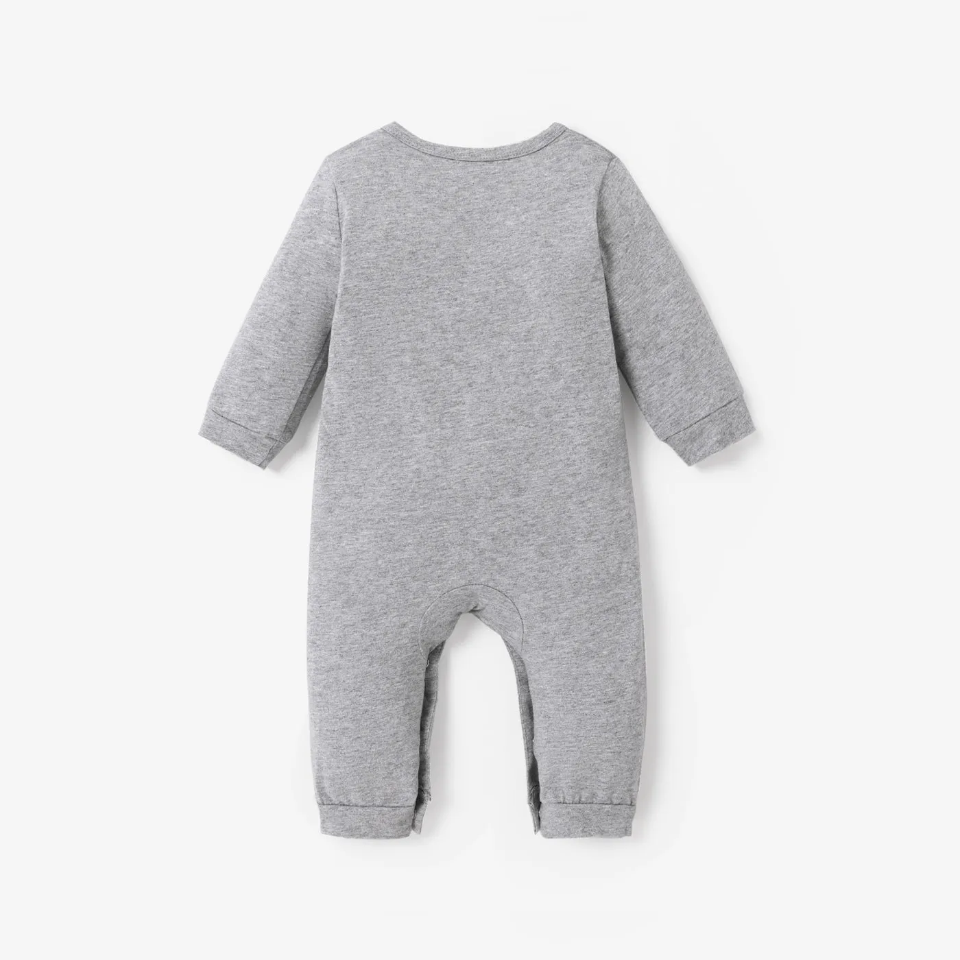 100% Cotton Letter and Heart Print Long-sleeve Gery Baby Jumpsuit