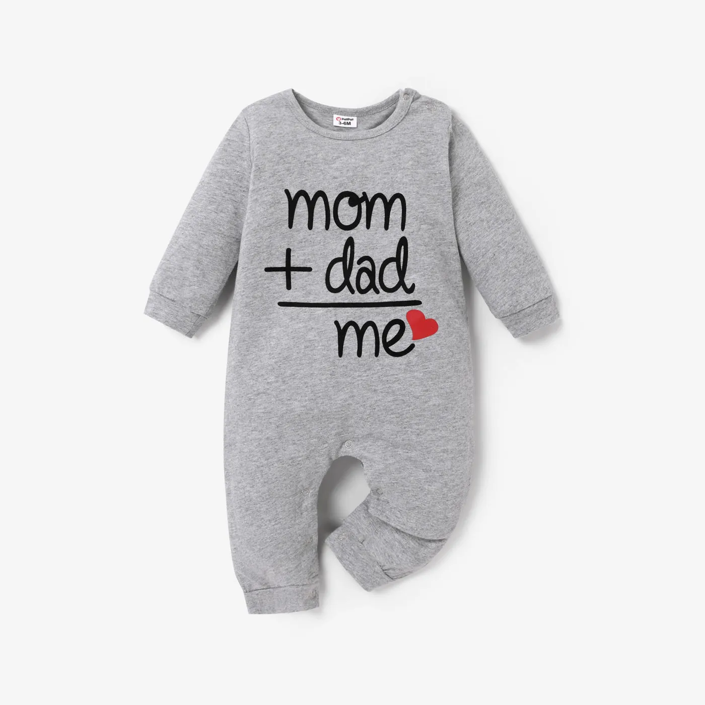 100% Cotton Letter and Heart Print Long-sleeve Gery Baby Jumpsuit