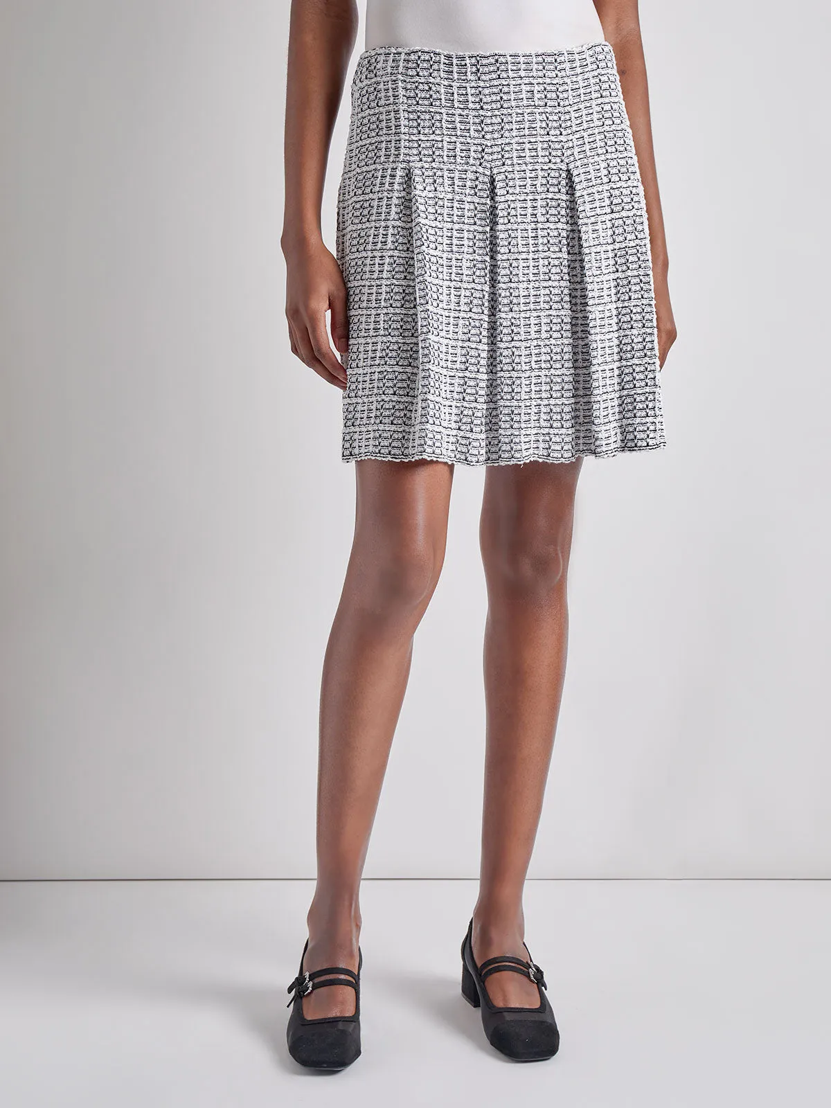 A-Line Pleated Tweed Knit Skirt