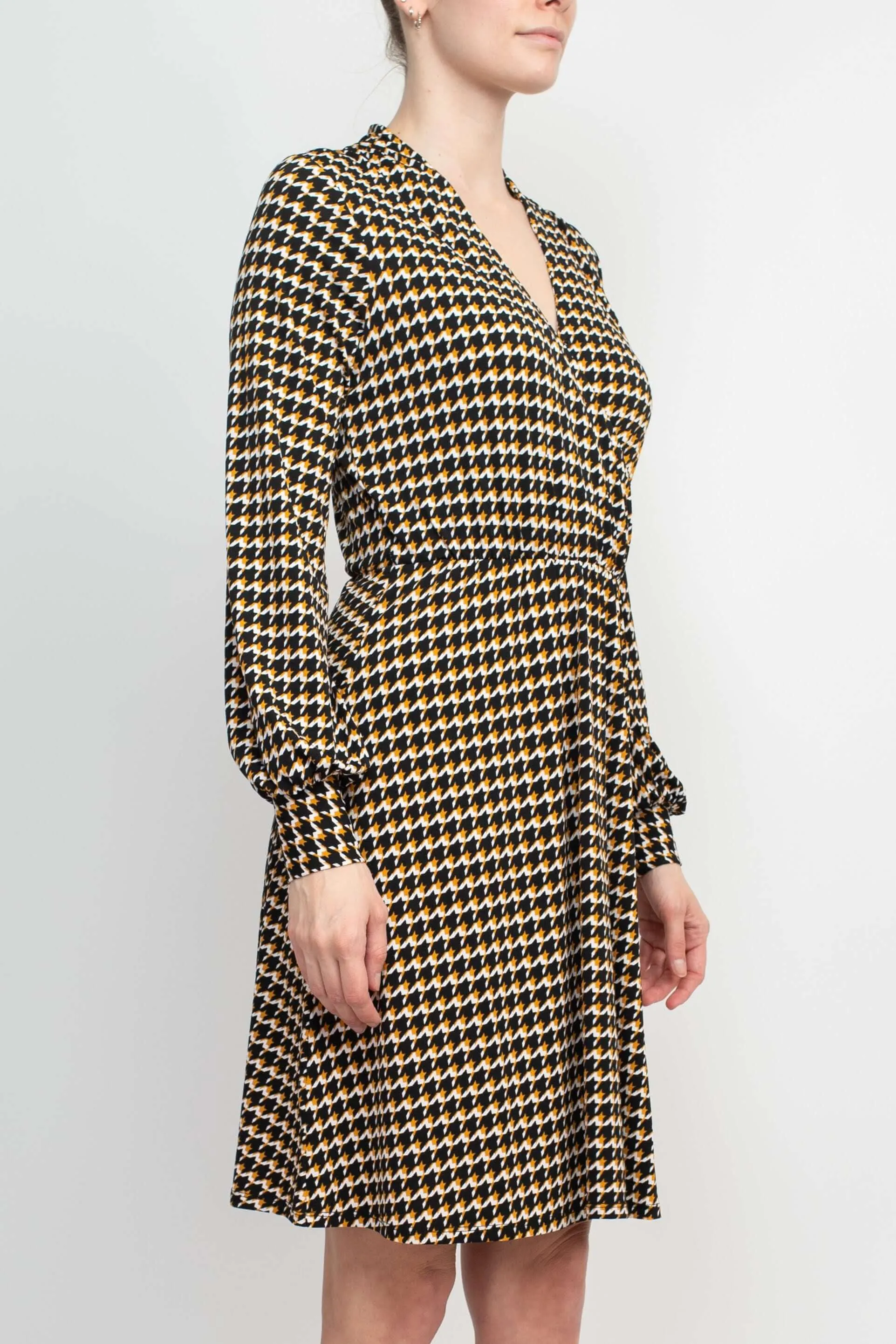 Adrianna Papell V-Neck Long Sleeve Multi Print Jersey Dress