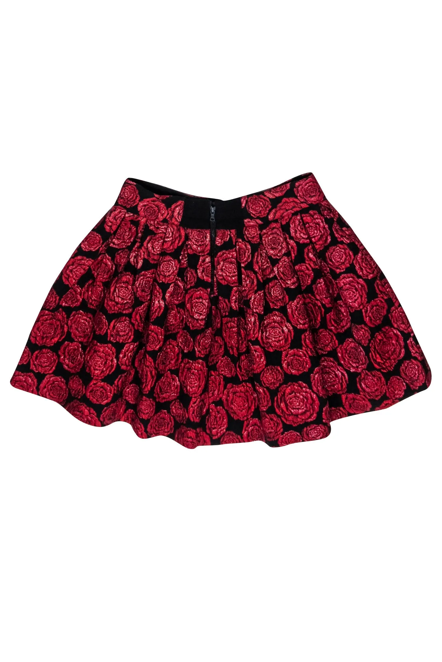 Alice & Olivia - Red & Black Rose Print Flared Skirt Sz 6