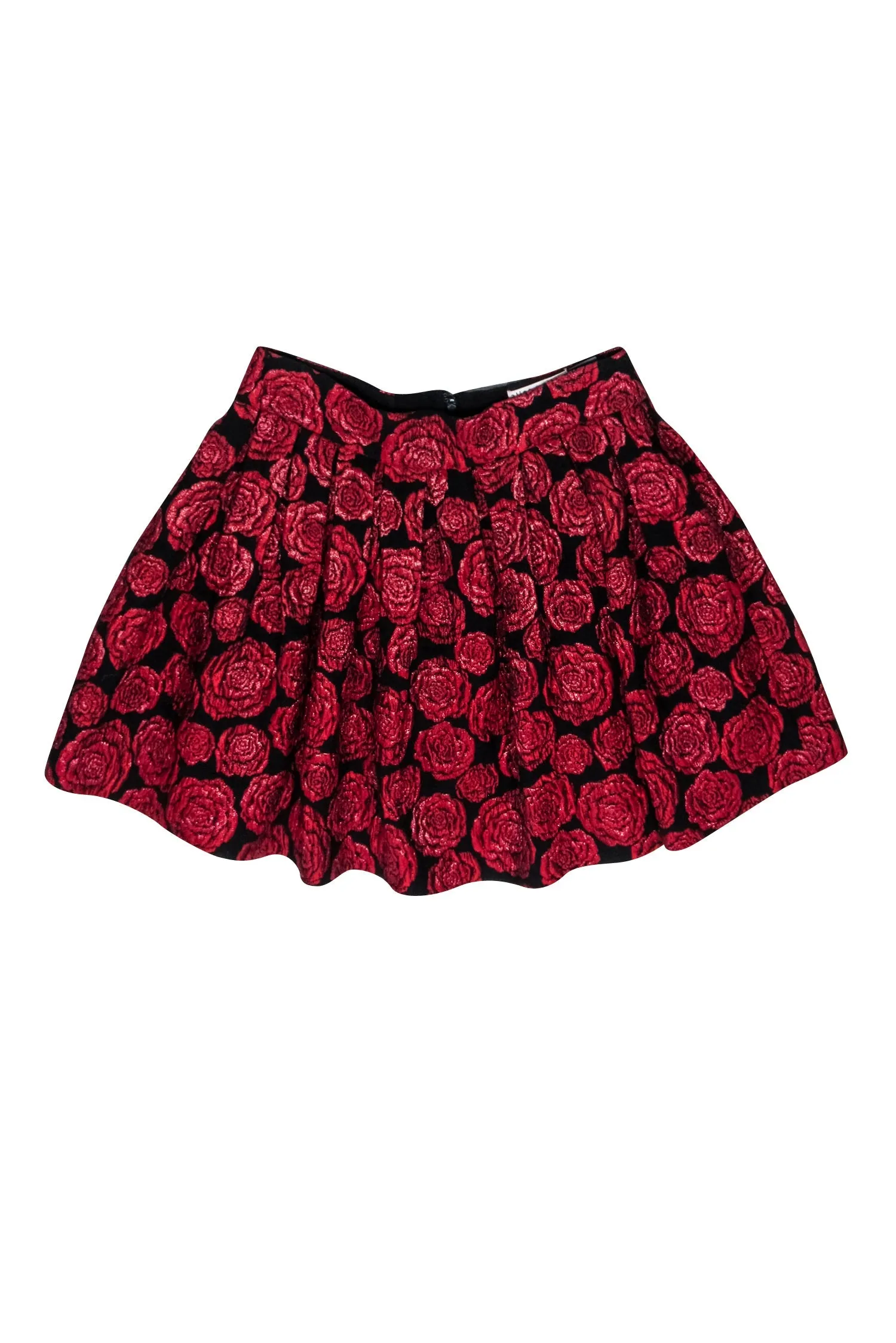 Alice & Olivia - Red & Black Rose Print Flared Skirt Sz 6