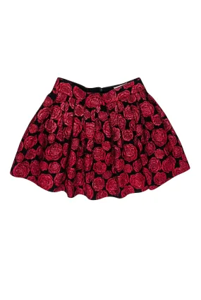 Alice & Olivia - Red & Black Rose Print Flared Skirt Sz 6