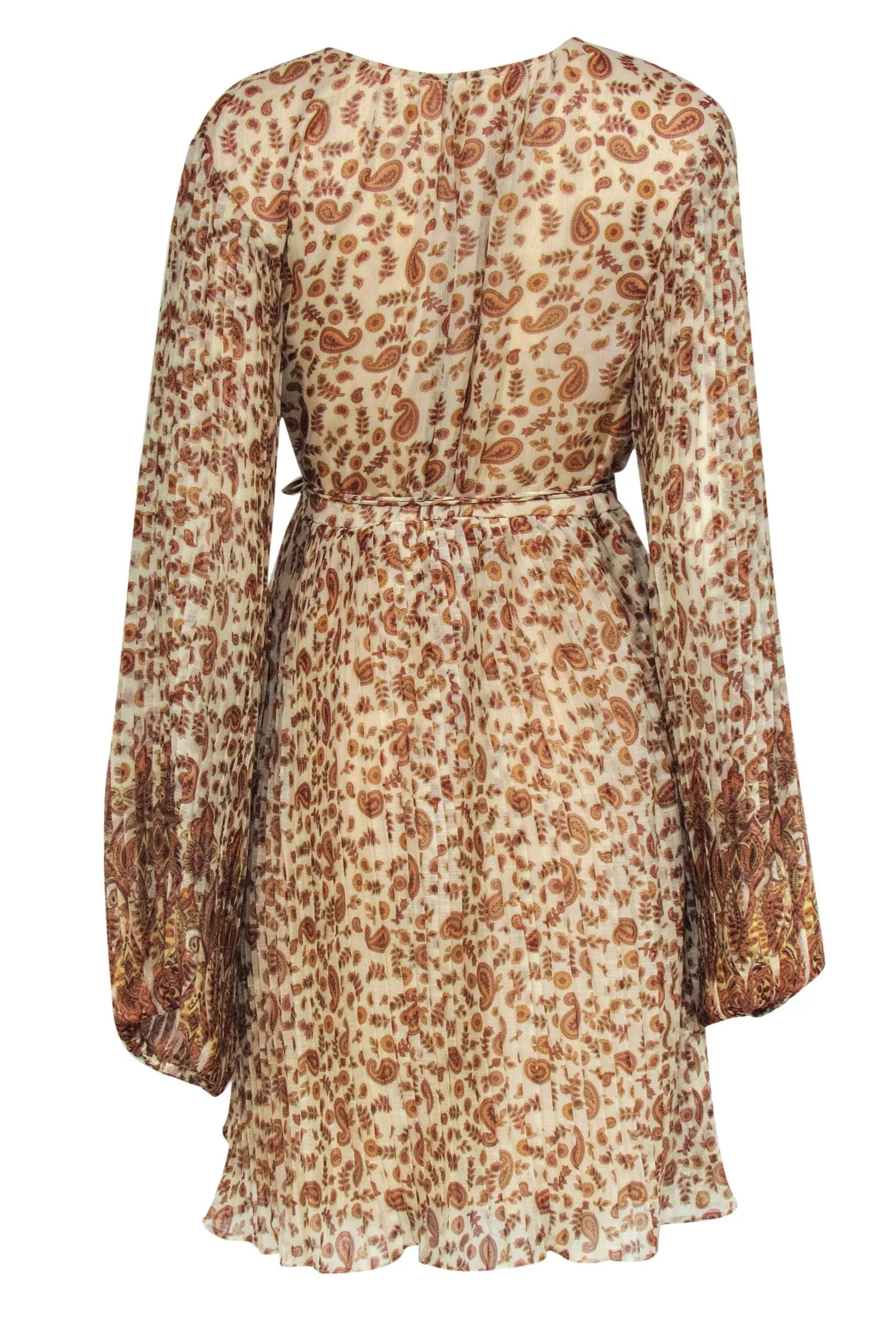 Anthropologie - Beige Paisley Print Pleated Wrap Dress Sz XL