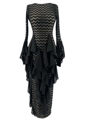 Black cascade bodycon dress