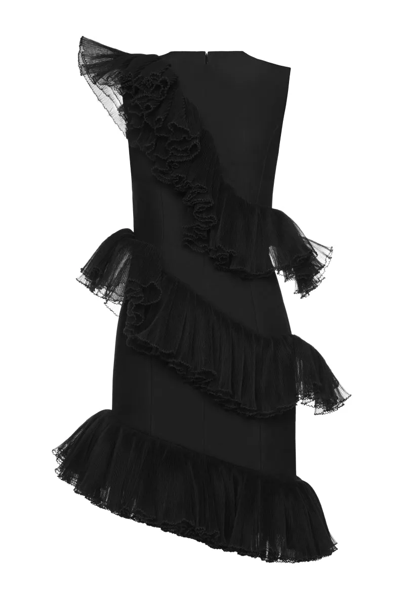 BLACK RUFFLE MINI DRESS