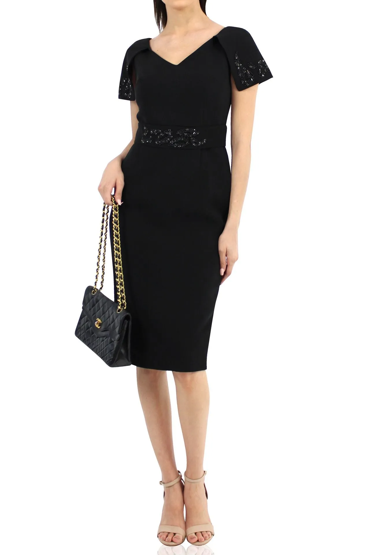 Black Sequin Midi Dress