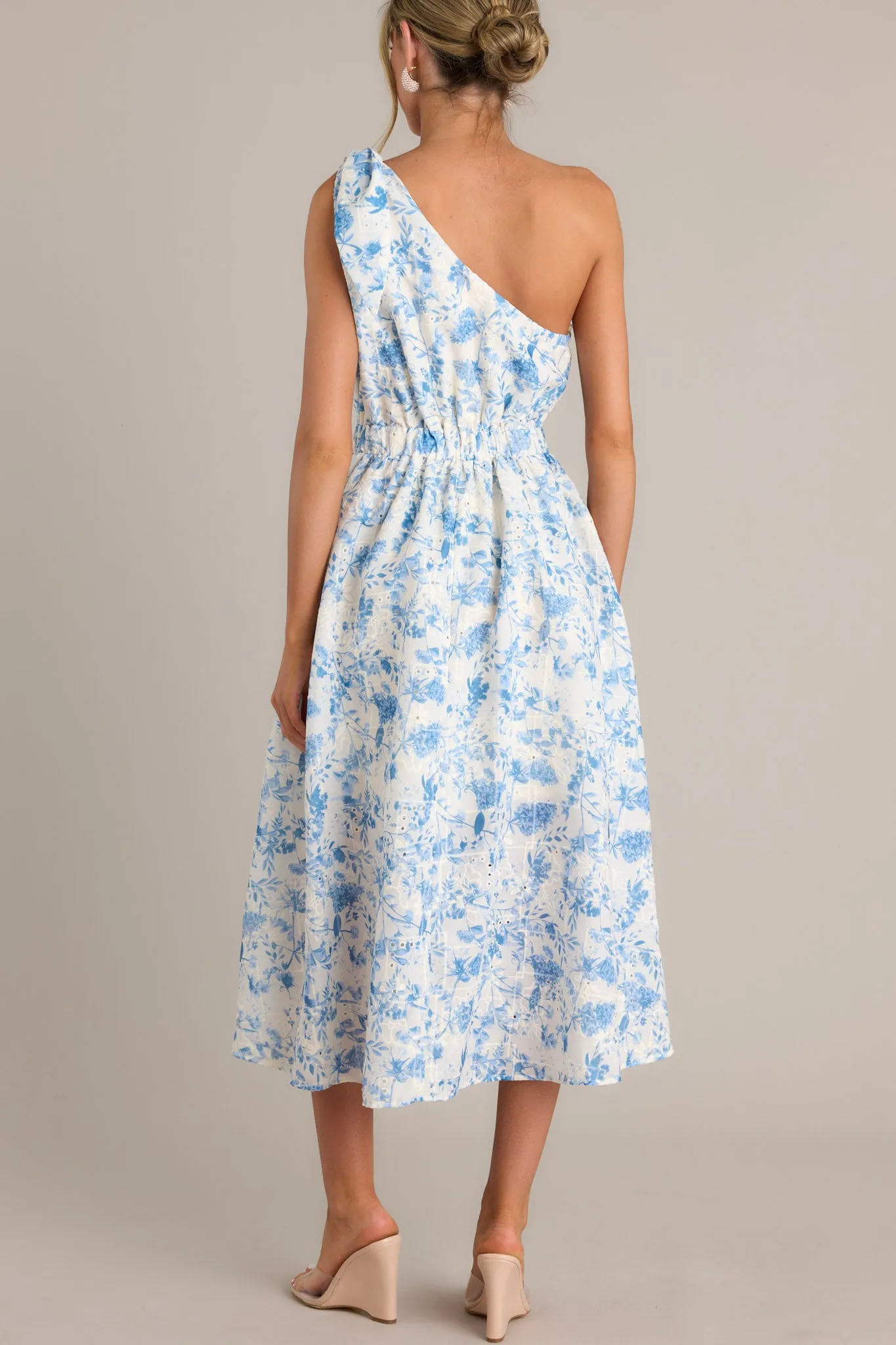 Bluebell Bliss Blue Floral One Shoulder Midi Dress