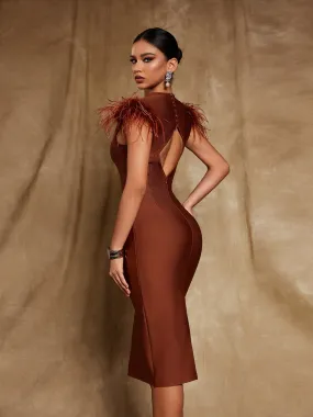 Chic Coleson Sleeveless Midi Dress with Elegant Feather Bandage Design
