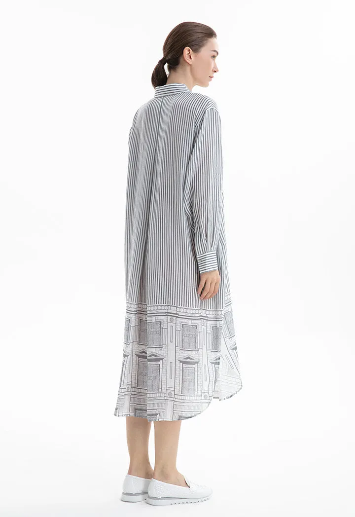 Choice Contrast Pattern Midi Striped Dress Print