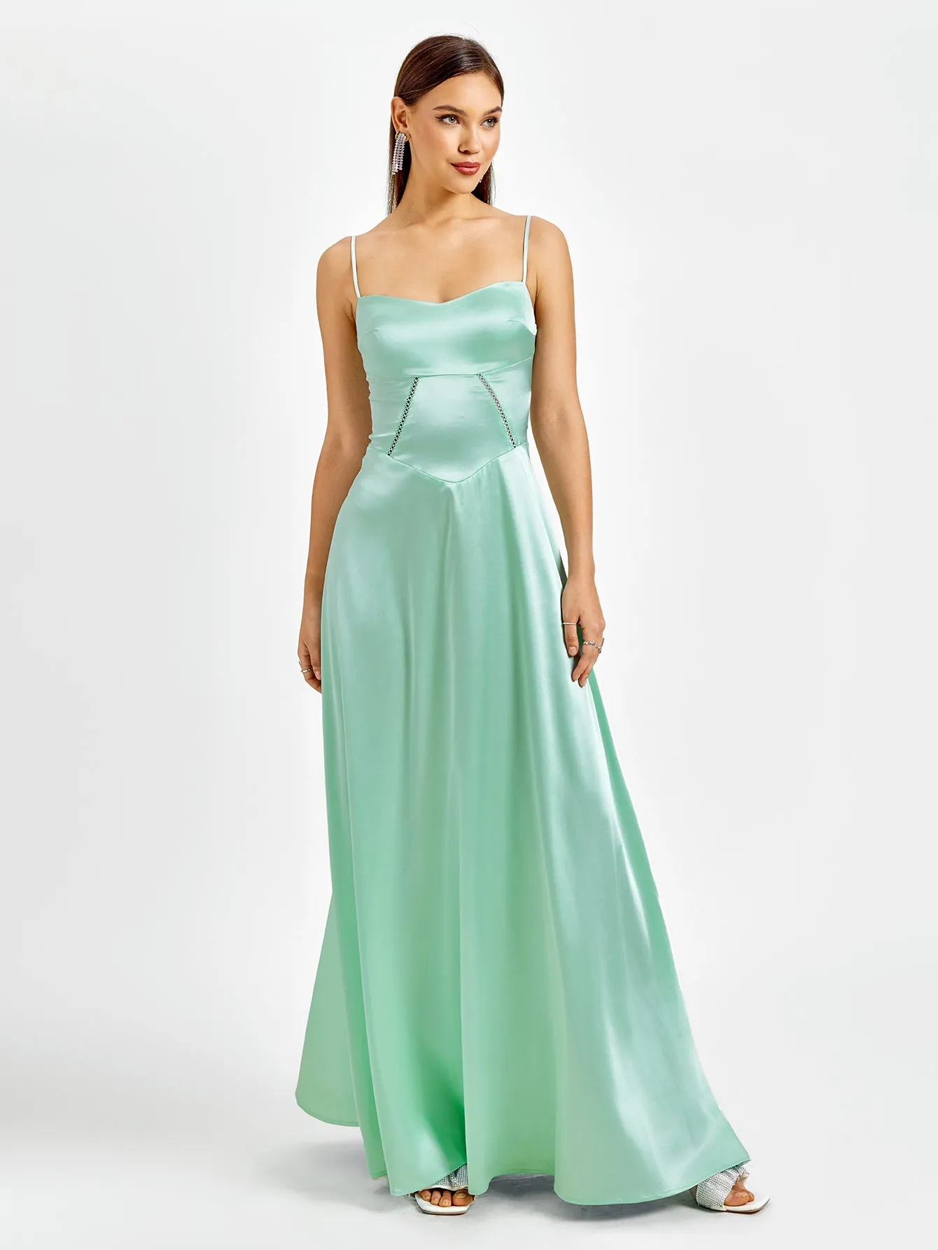 Crisscross Back Satin Maxi Dress