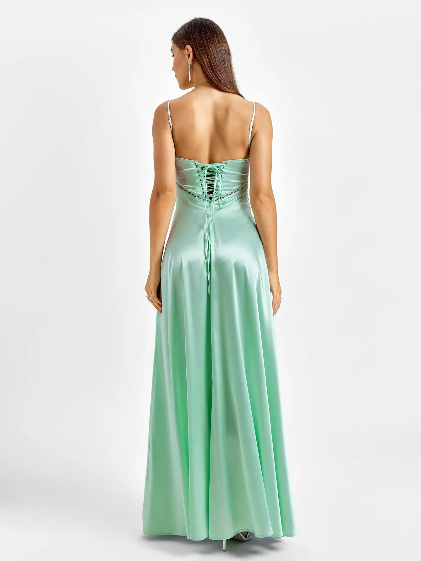 Crisscross Back Satin Maxi Dress