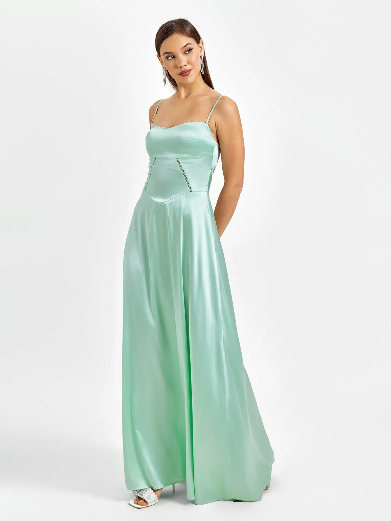 Crisscross Back Satin Maxi Dress
