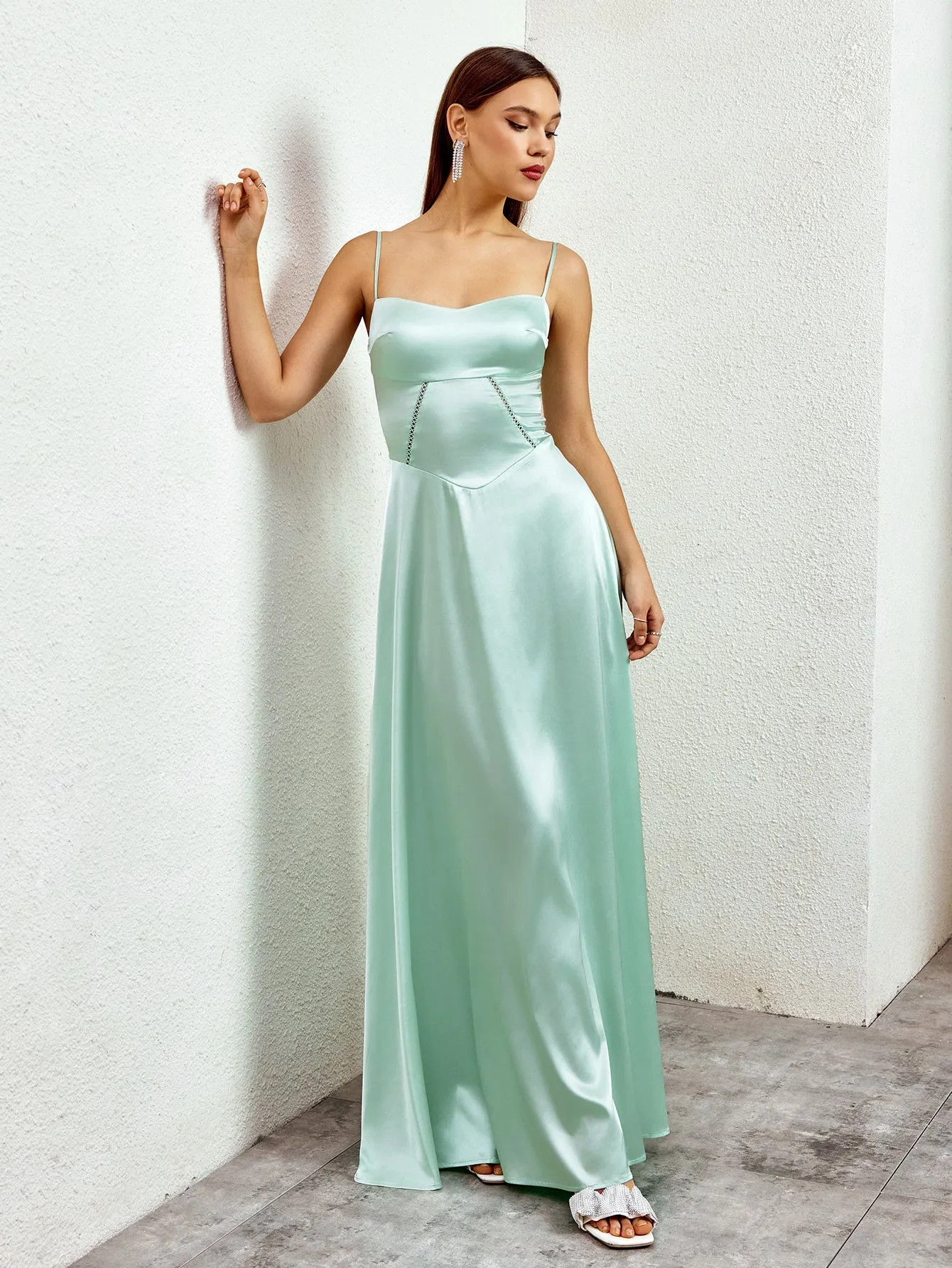Crisscross Back Satin Maxi Dress