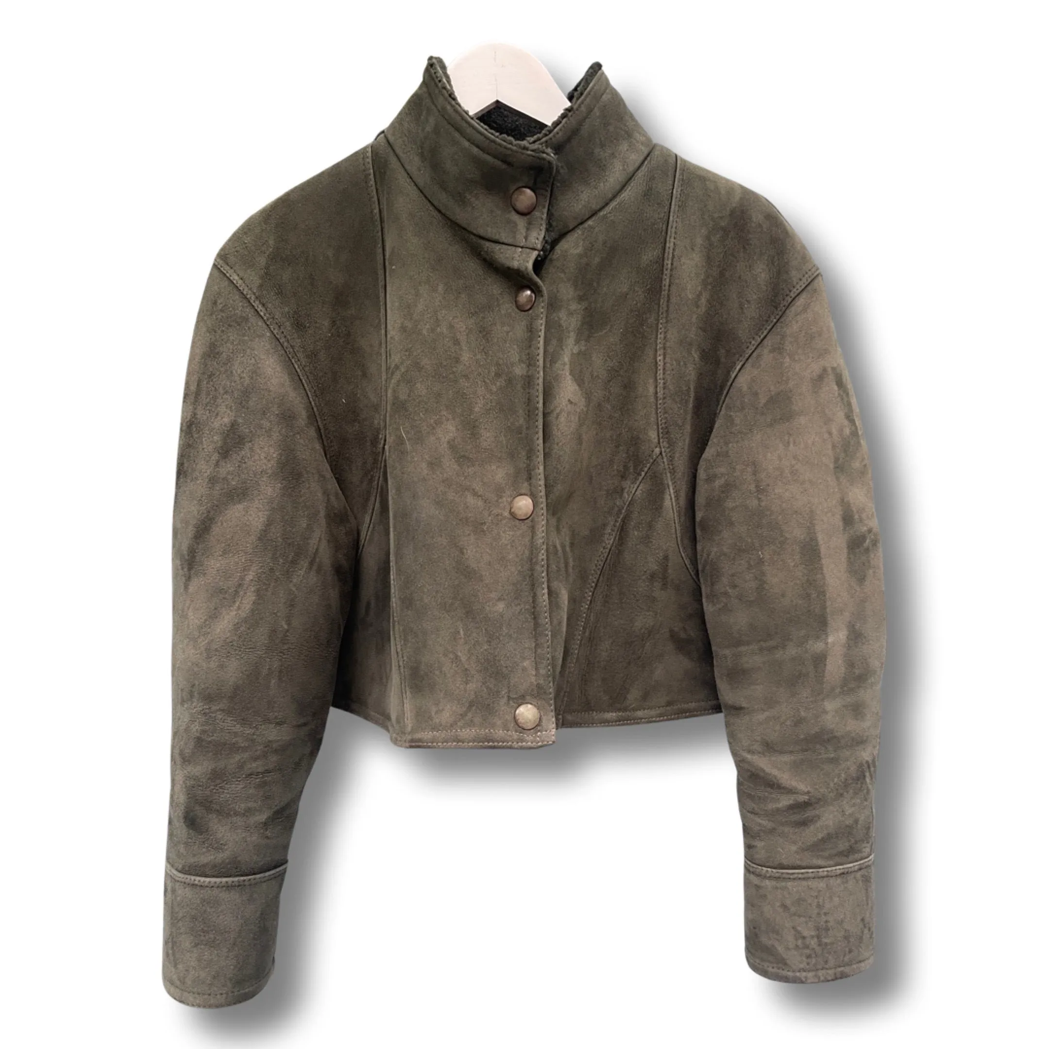 Cropped pine green lammy jacket.