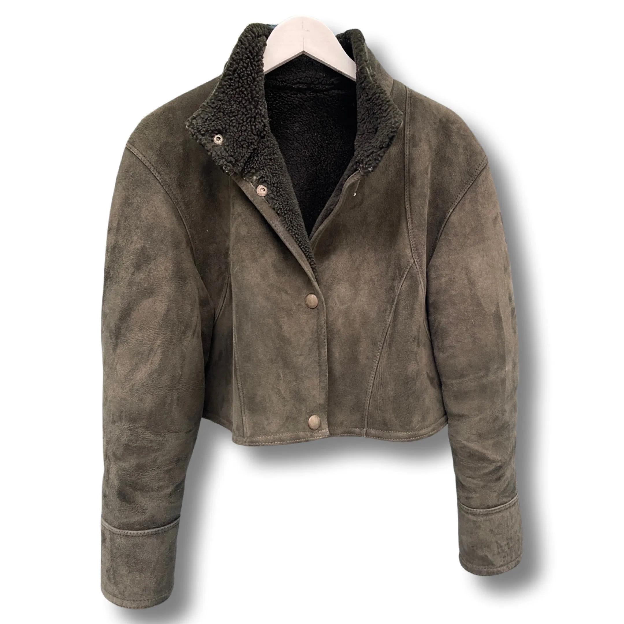 Cropped pine green lammy jacket.