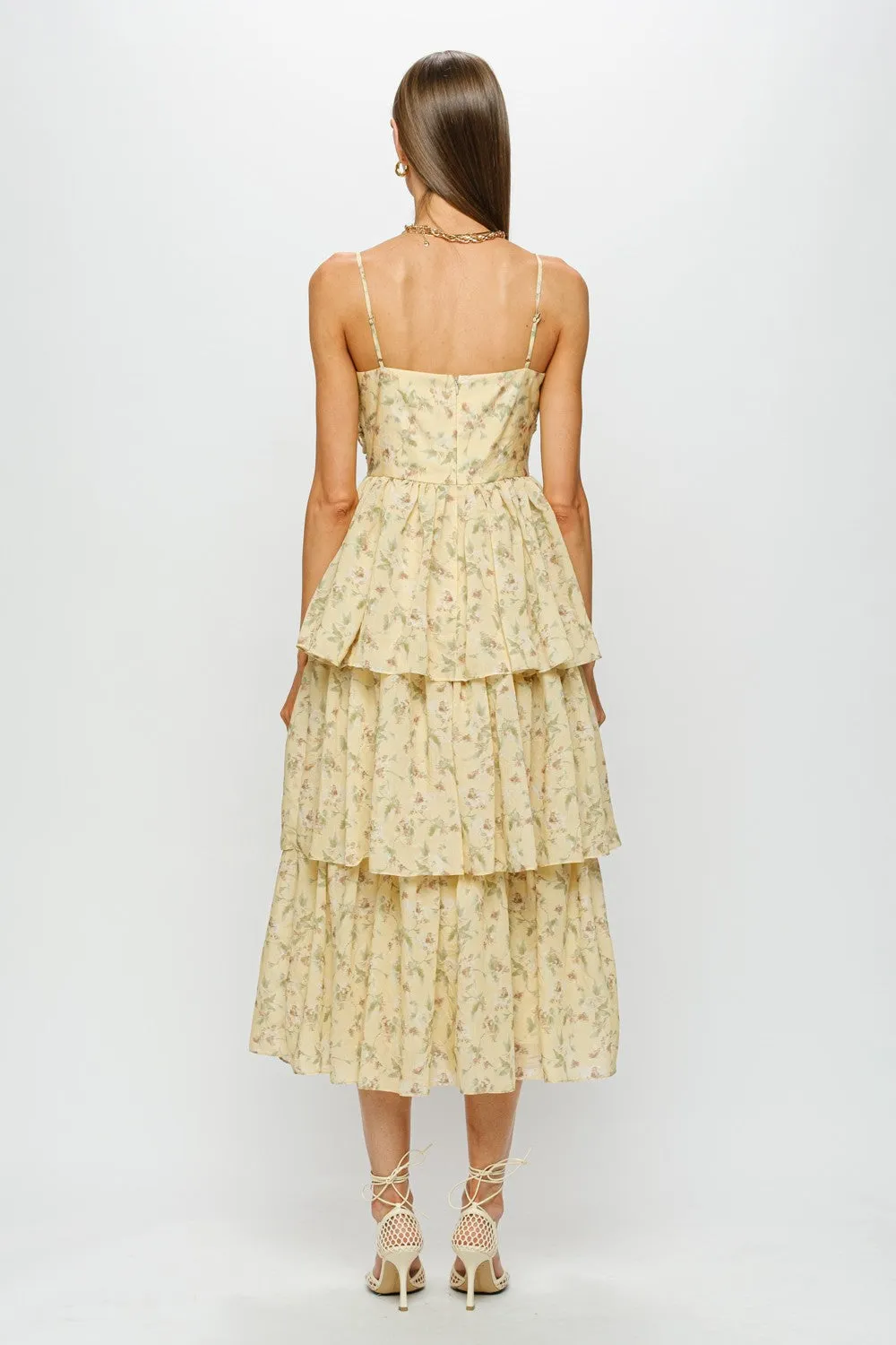 Elaine Floral Bow Midi Dress Yellow