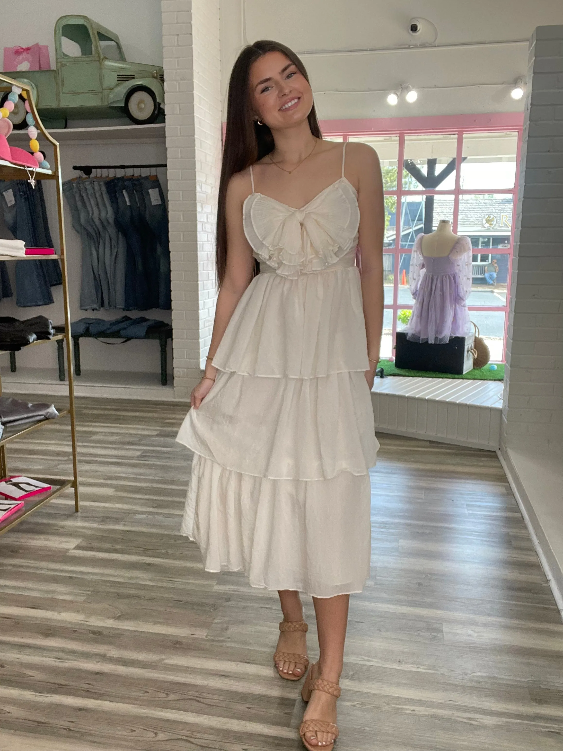 Elaine Pleated Midi Dress Natural