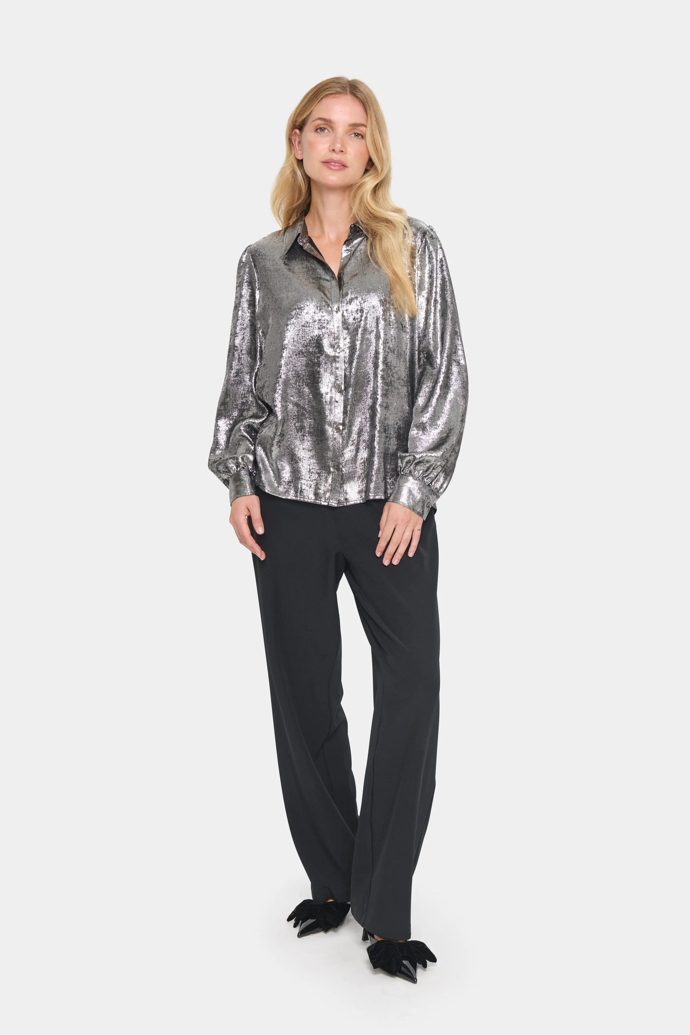 ELEVATED SILVER BUTTON DOWN BLOUSE