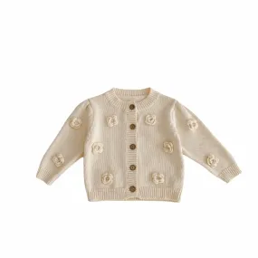 Flower Pop Knit Cardigan || Cria Wool White