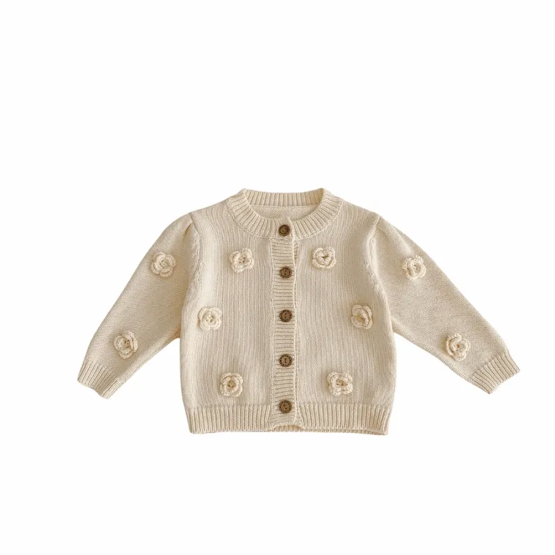Flower Pop Knit Cardigan || Cria Wool White