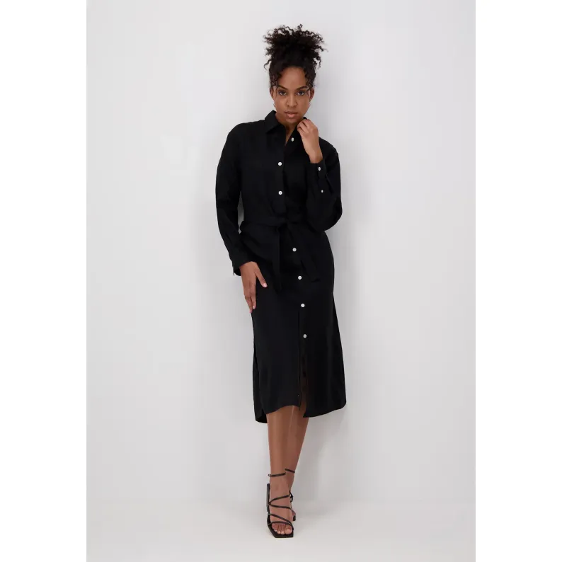 Fynch-Hatton LINEN SHIRT DRESS WITH BELT Black 20332053