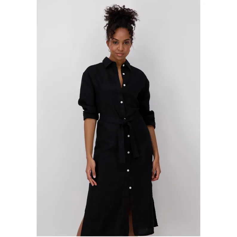 Fynch-Hatton LINEN SHIRT DRESS WITH BELT Black 20332053