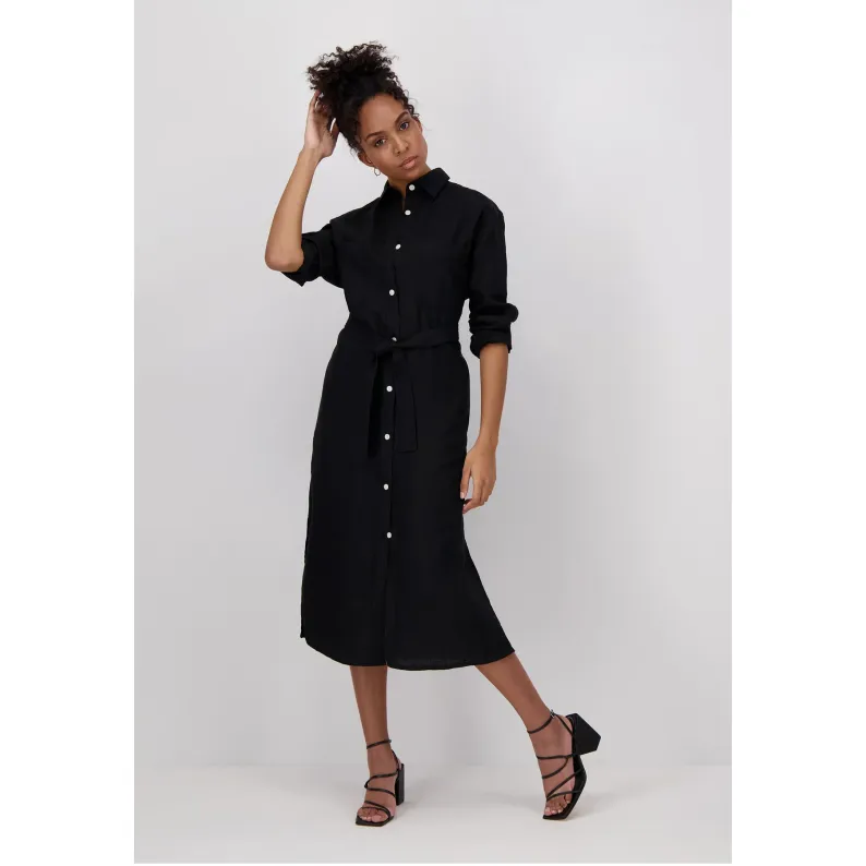 Fynch-Hatton LINEN SHIRT DRESS WITH BELT Black 20332053