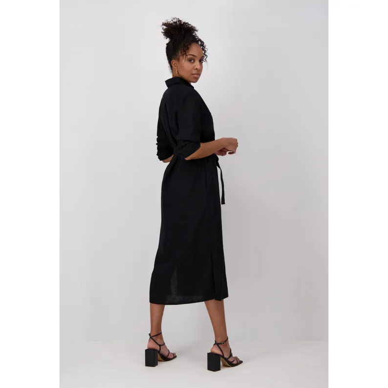 Fynch-Hatton LINEN SHIRT DRESS WITH BELT Black 20332053