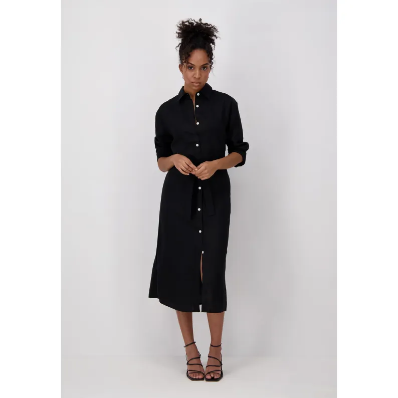 Fynch-Hatton LINEN SHIRT DRESS WITH BELT Black 20332053