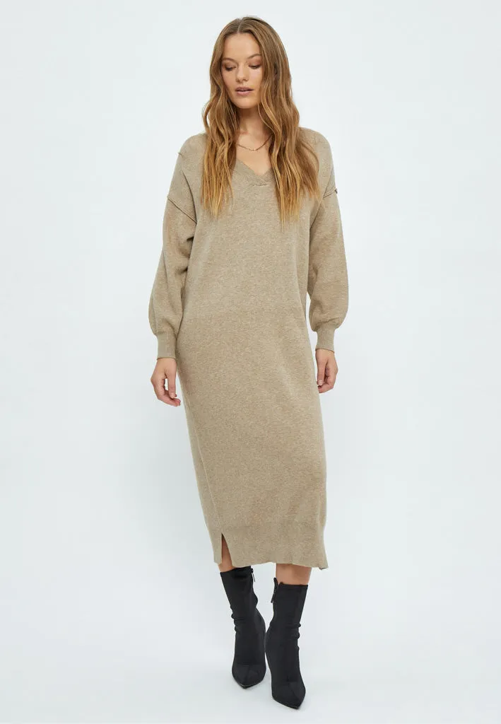Gabi V-Neck Long Sleeve Midi Dress - Tuffet Melange