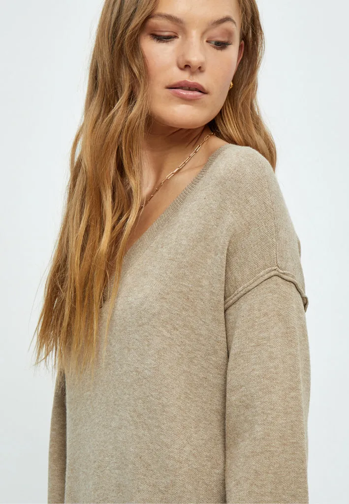 Gabi V-Neck Long Sleeve Midi Dress - Tuffet Melange