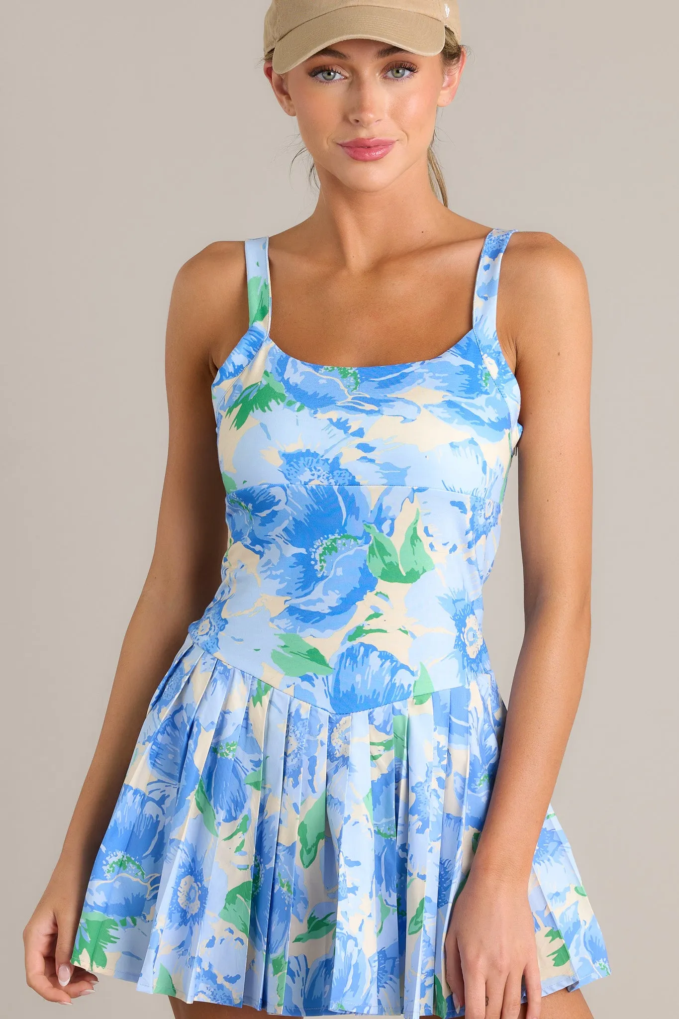 Garden Party Blue Floral Pleated Tennis Dress
