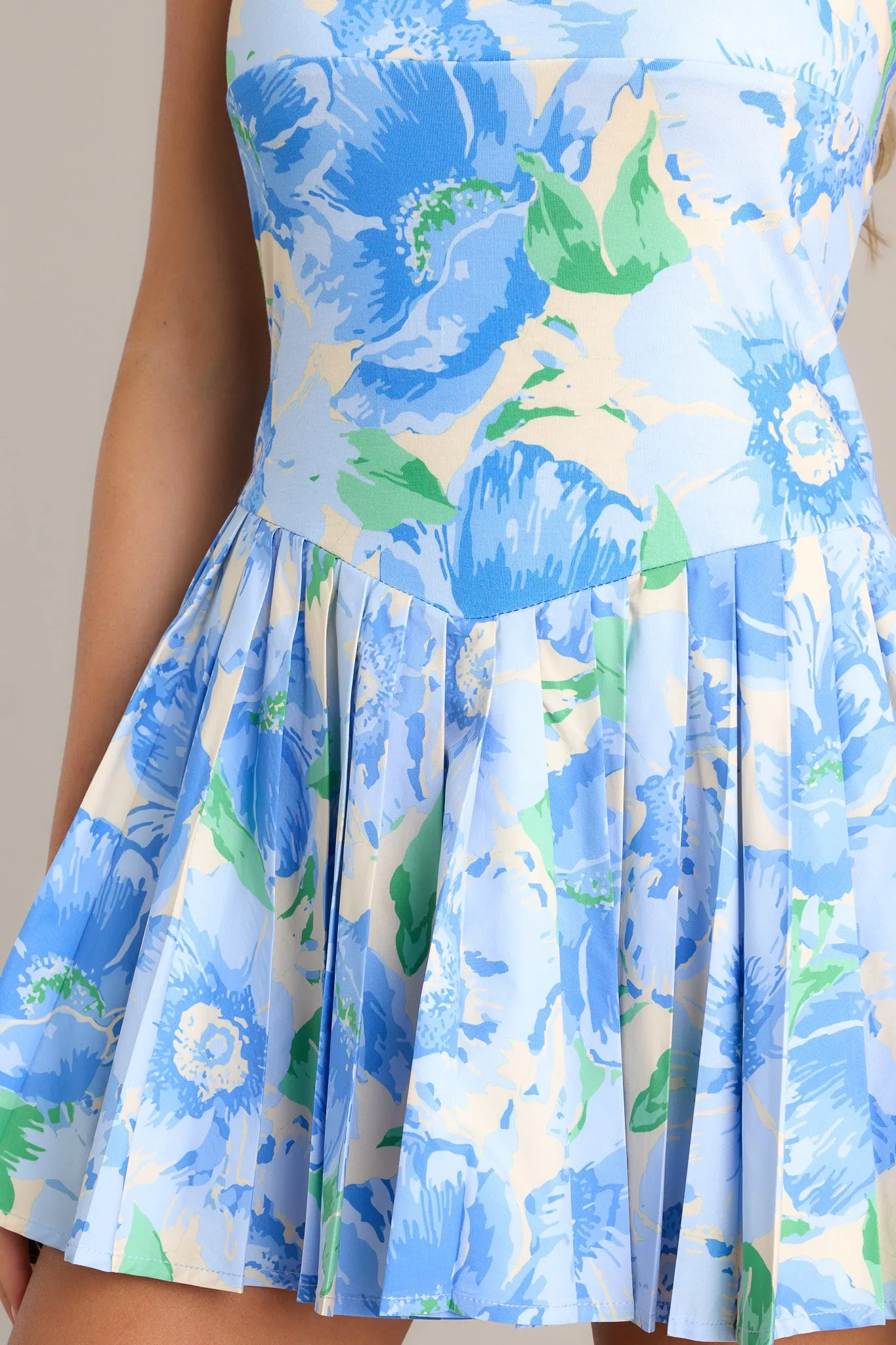 Garden Party Blue Floral Pleated Tennis Dress