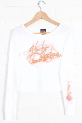 HARLEY DAVIDSON Glitter Logo Y2K Long Sleeve Crop Top (Women's M-L)