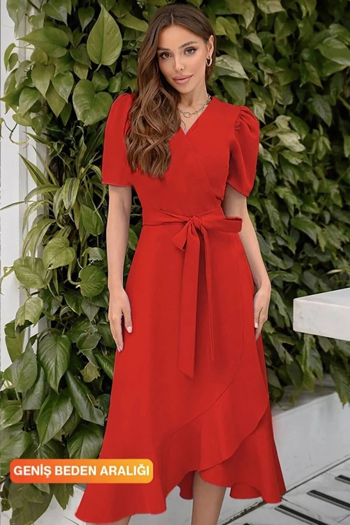 Janes Double Breasted Neck Belted Midi Dress