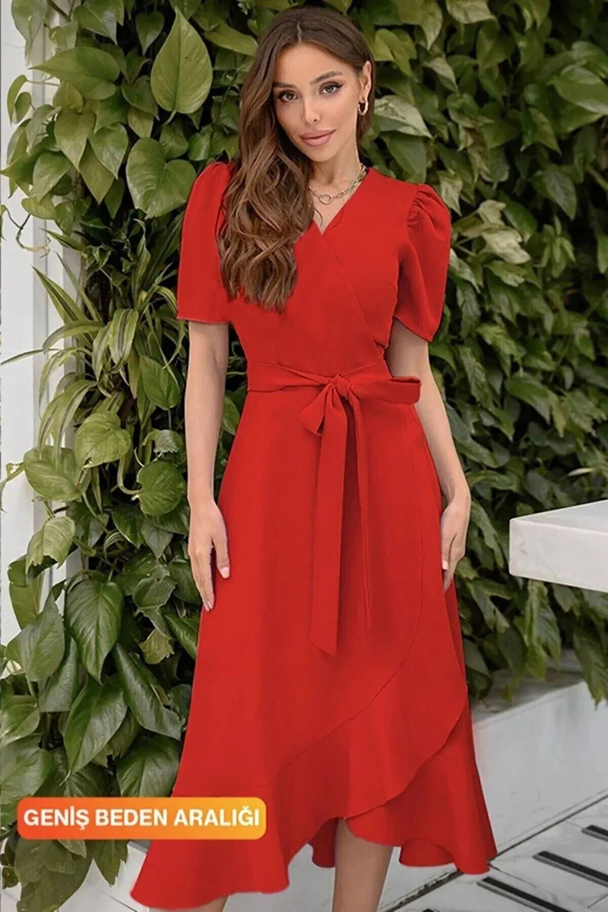 Janes Double Breasted Neck Belted Midi Dress