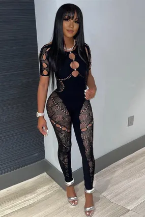 JG0425 Mesh Keyholes Bodycon Jumpsuits