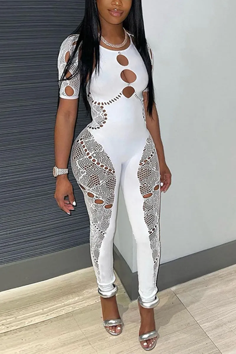 JG0425 Mesh Keyholes Bodycon Jumpsuits