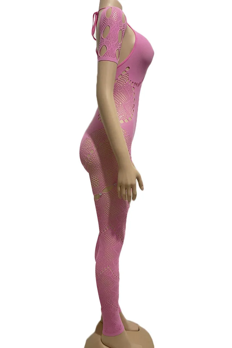 JG0425 Mesh Keyholes Bodycon Jumpsuits