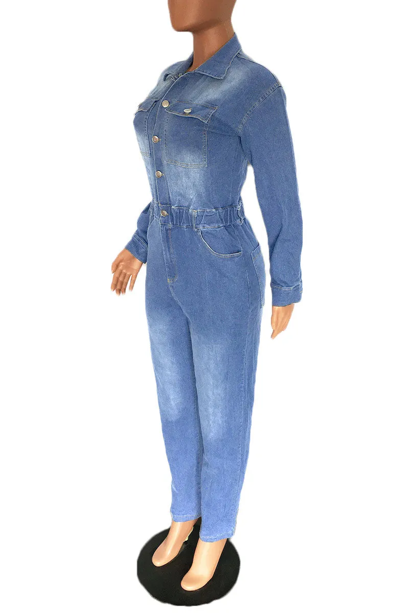 JG679 Denim Pocket Jumpsuit