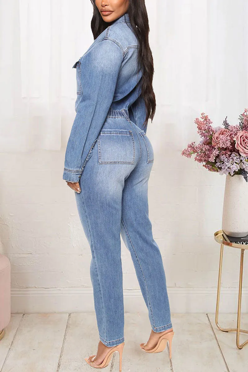 JG679 Denim Pocket Jumpsuit