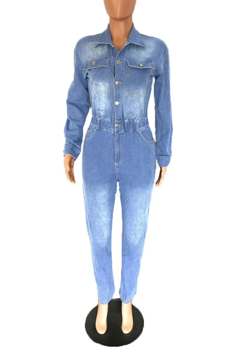JG679 Denim Pocket Jumpsuit