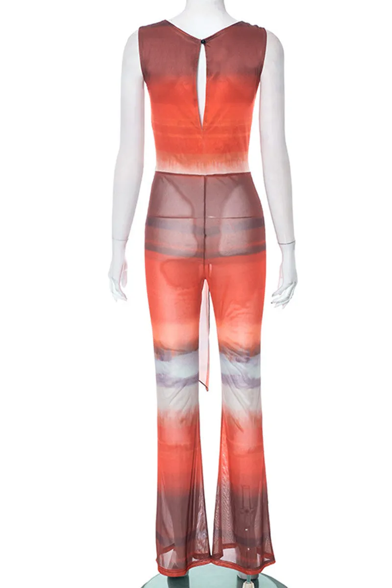 JH739 See-Through Graphic Jumpsuit