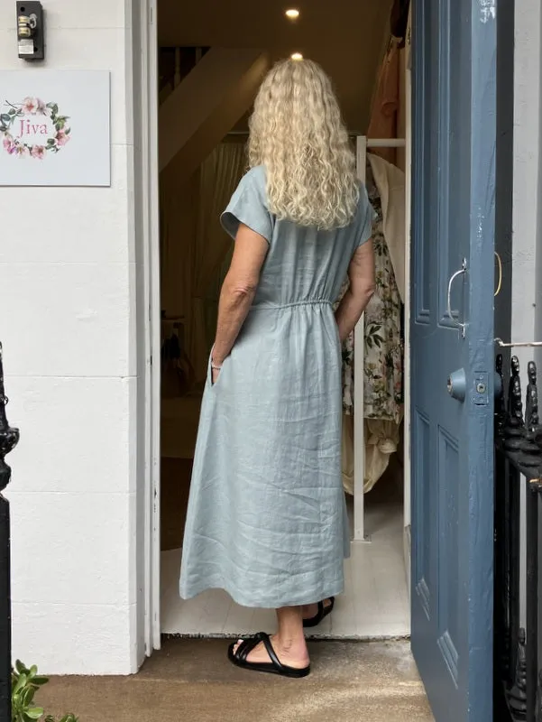 Jiva Linen Greta Dress - Eggshell Blue