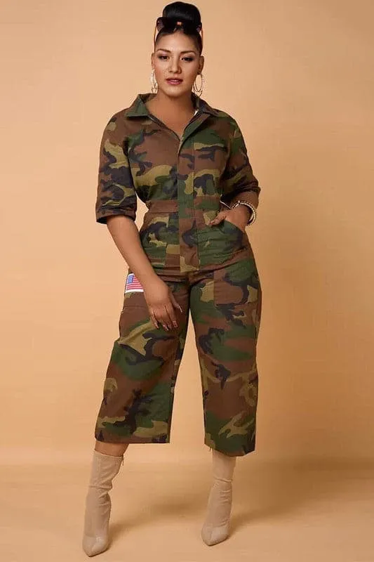 JZ480 Camo Collared Jumpsuits
