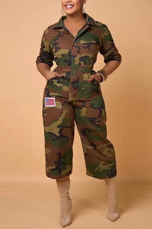 JZ480 Camo Collared Jumpsuits