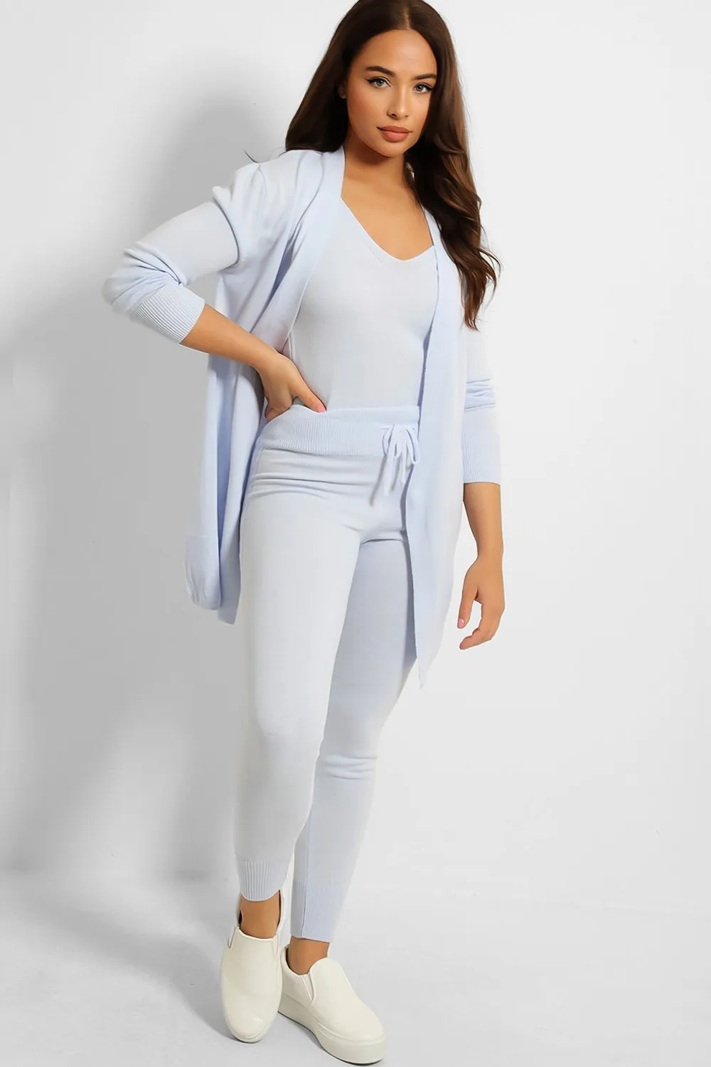 KNIT CARDIGAN TOP & LEGGINGS 3 PIECE LILAC LOUNGE SET