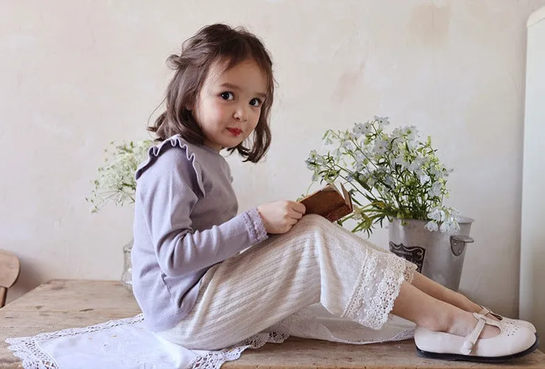 Long-Sleeve Flutter Ribbed Tee for Girls