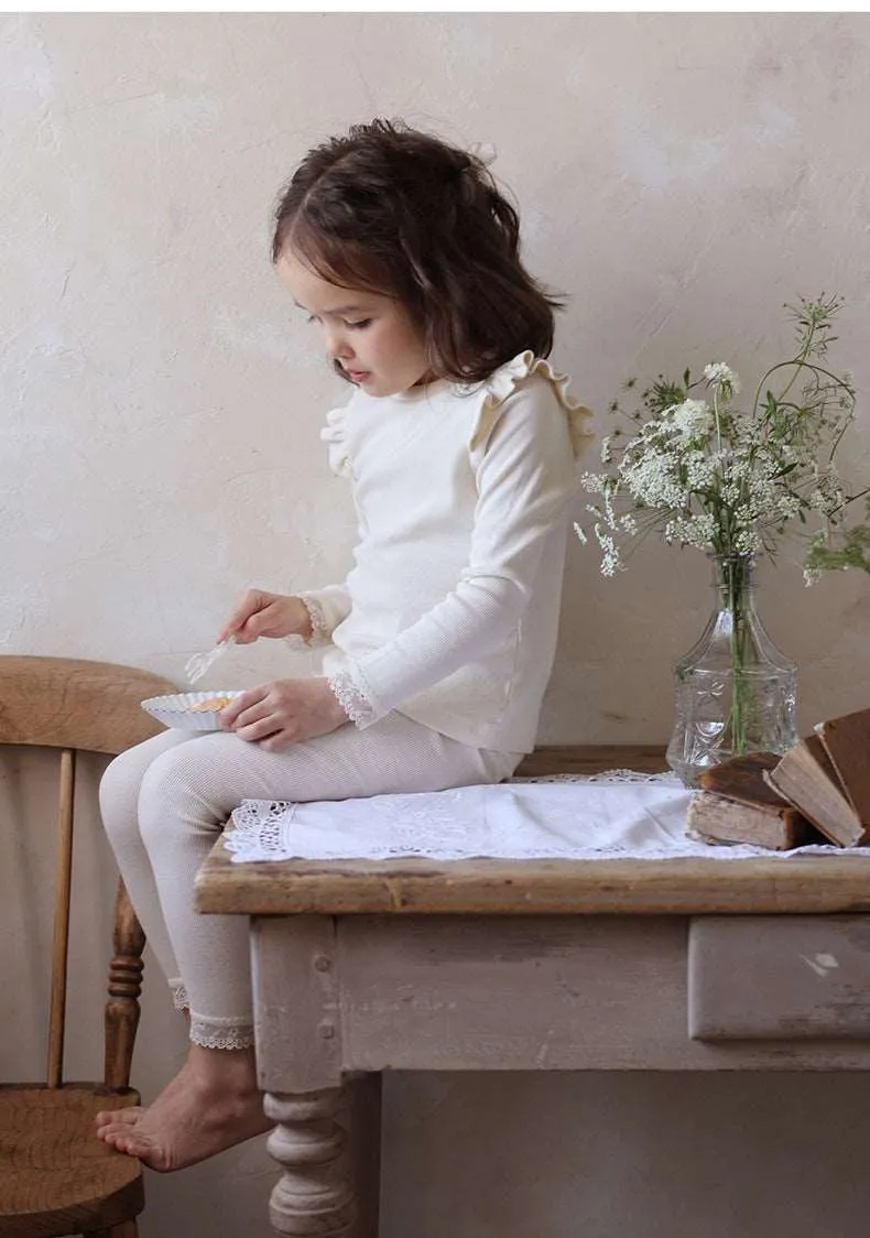 Long-Sleeve Flutter Ribbed Tee for Girls